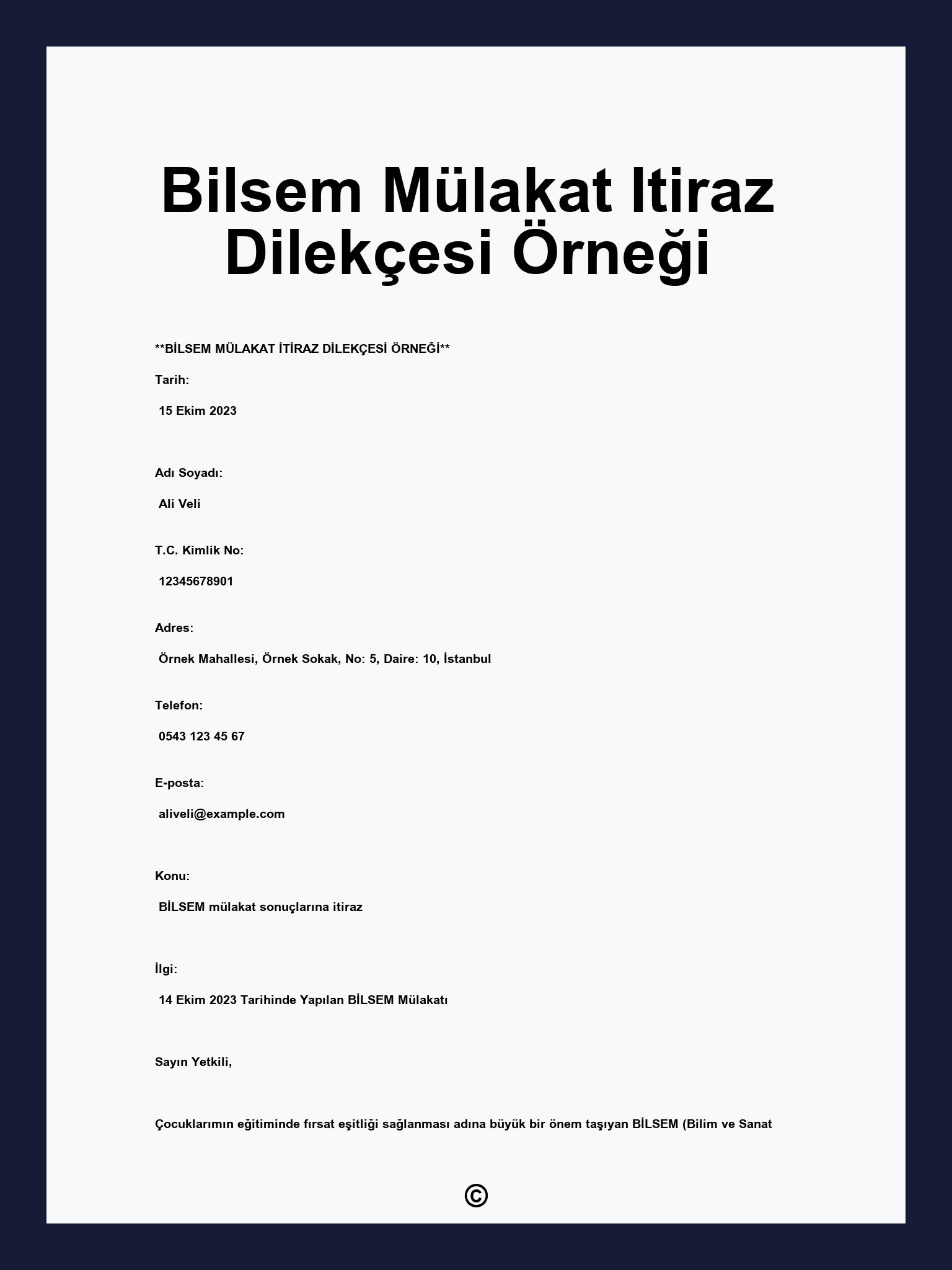 Bilsem Mülakat Itiraz Dilekçesi Örneği