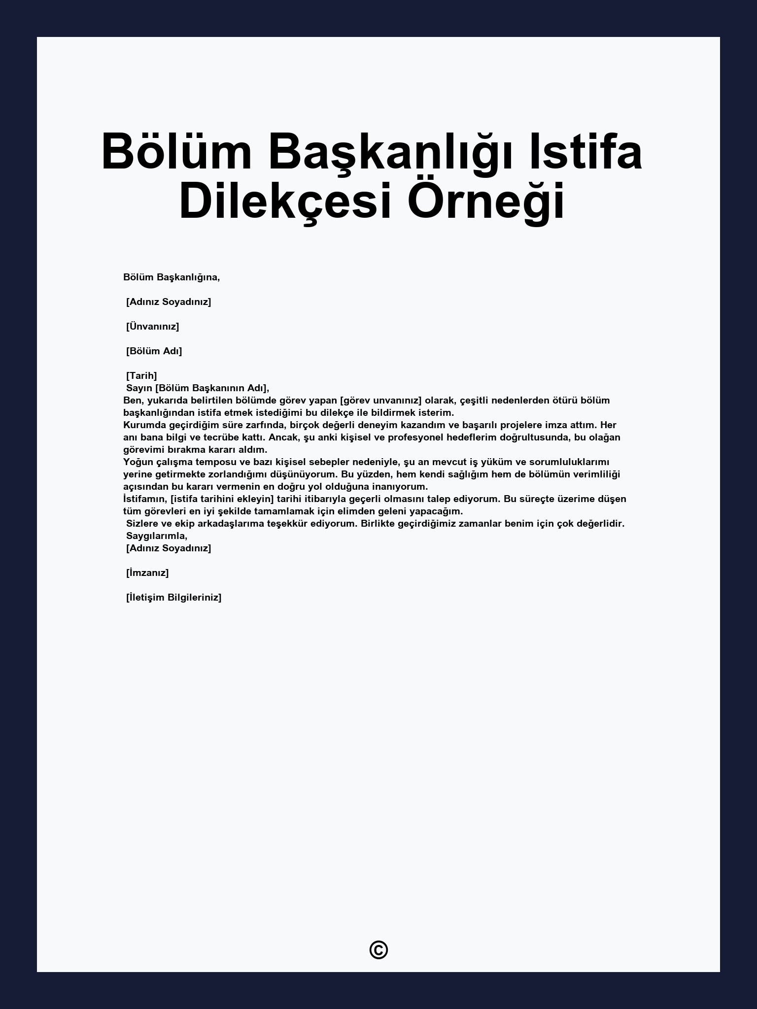 Bölüm Başkanlığı Istifa Dilekçesi Örneği