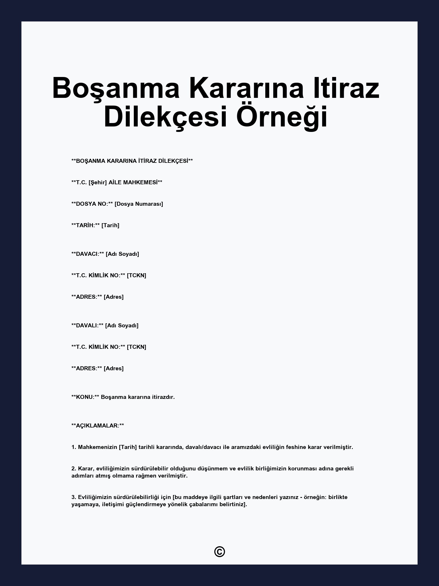 Boşanma Kararına Itiraz Dilekçesi Örneği