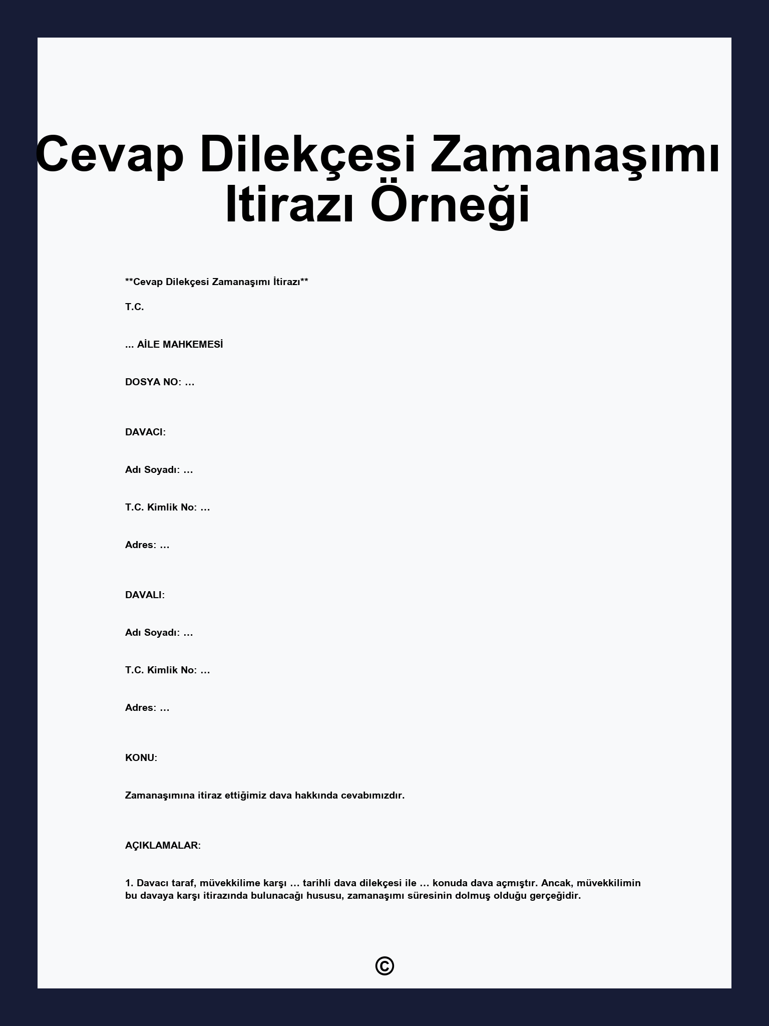 Cevap Dilekçesi Zamanaşımı Itirazı Örneği