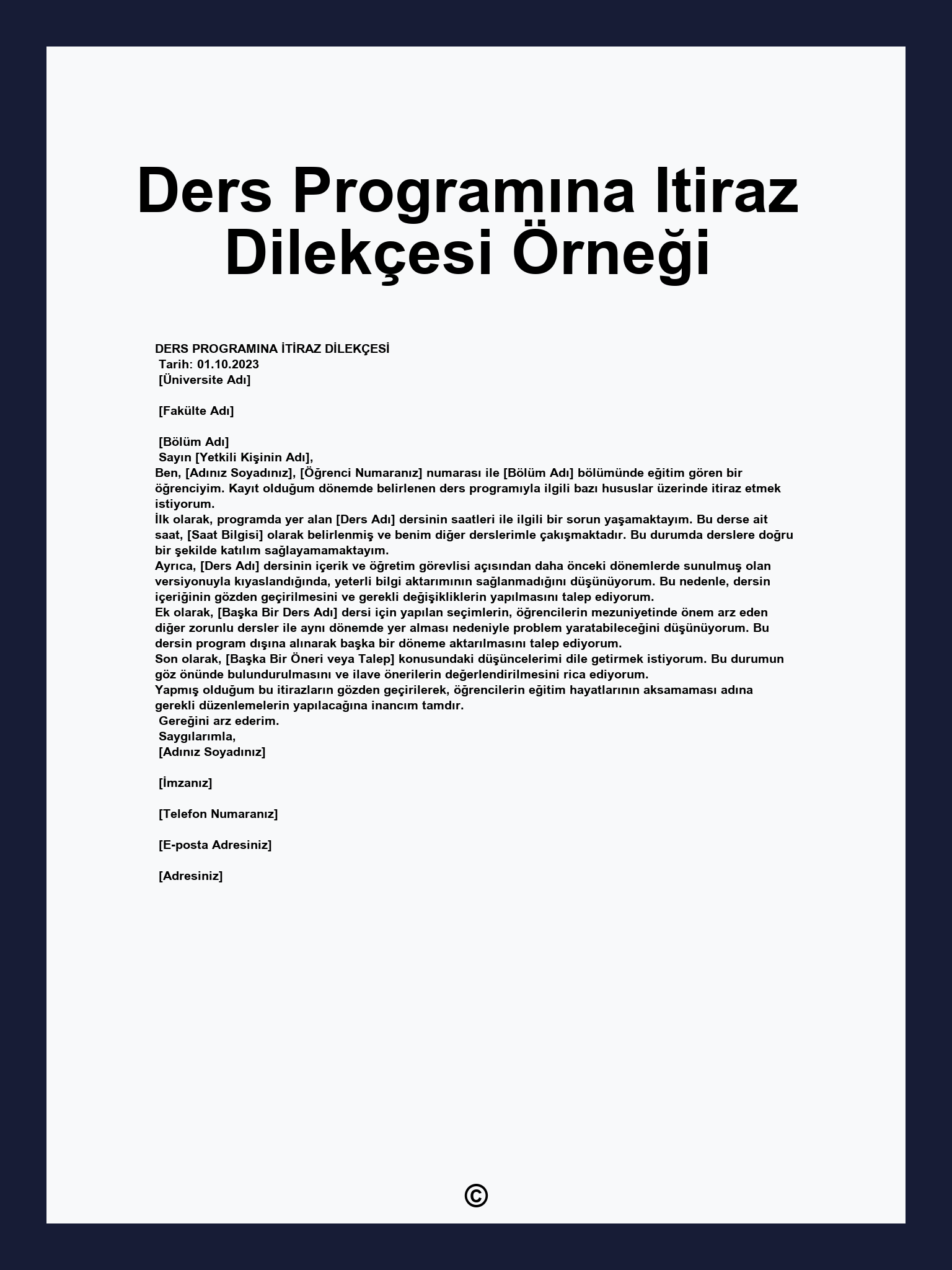 Ders Programına Itiraz Dilekçesi Örneği