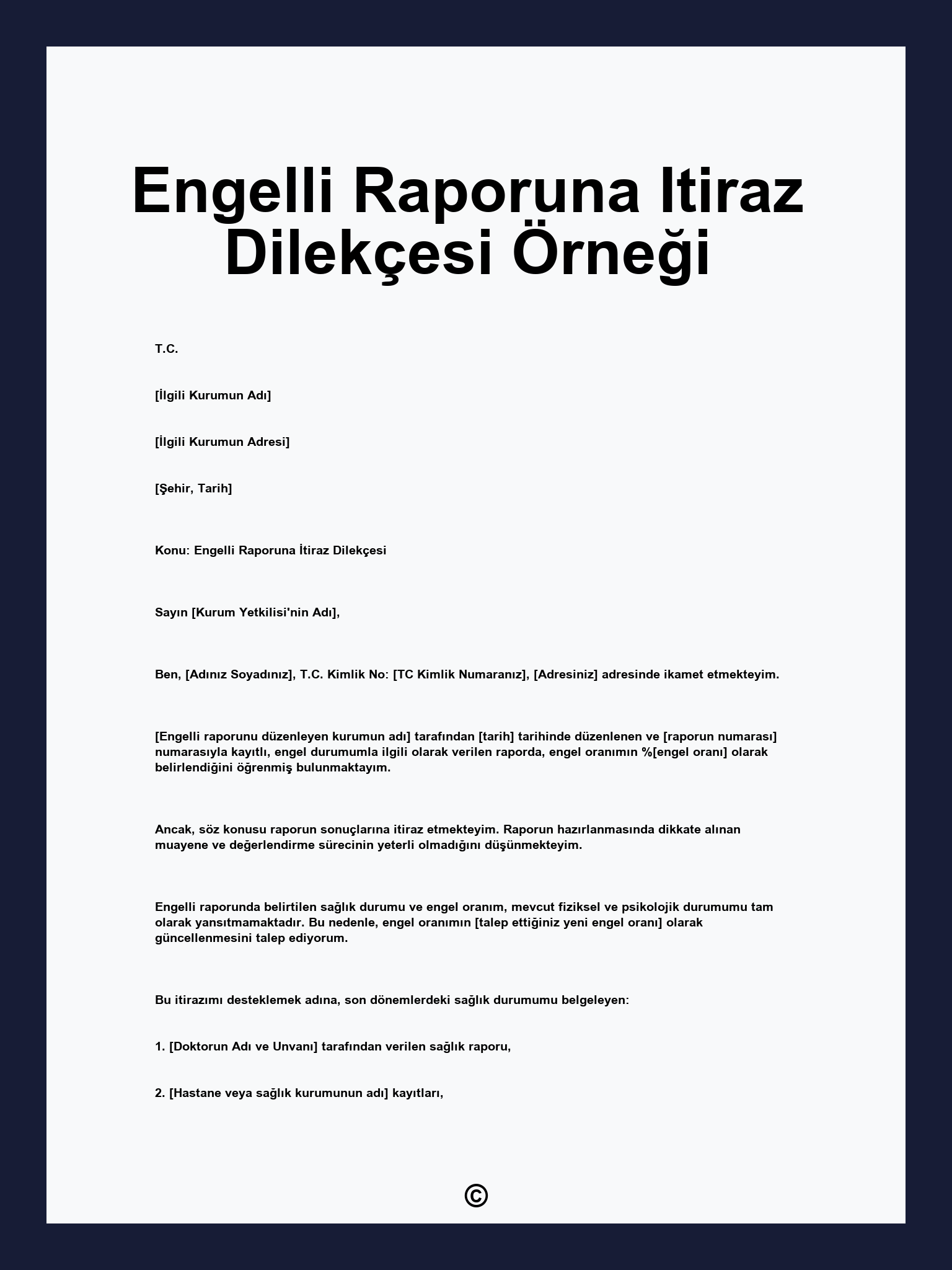 Engelli Raporuna Itiraz Dilekçesi Örneği
