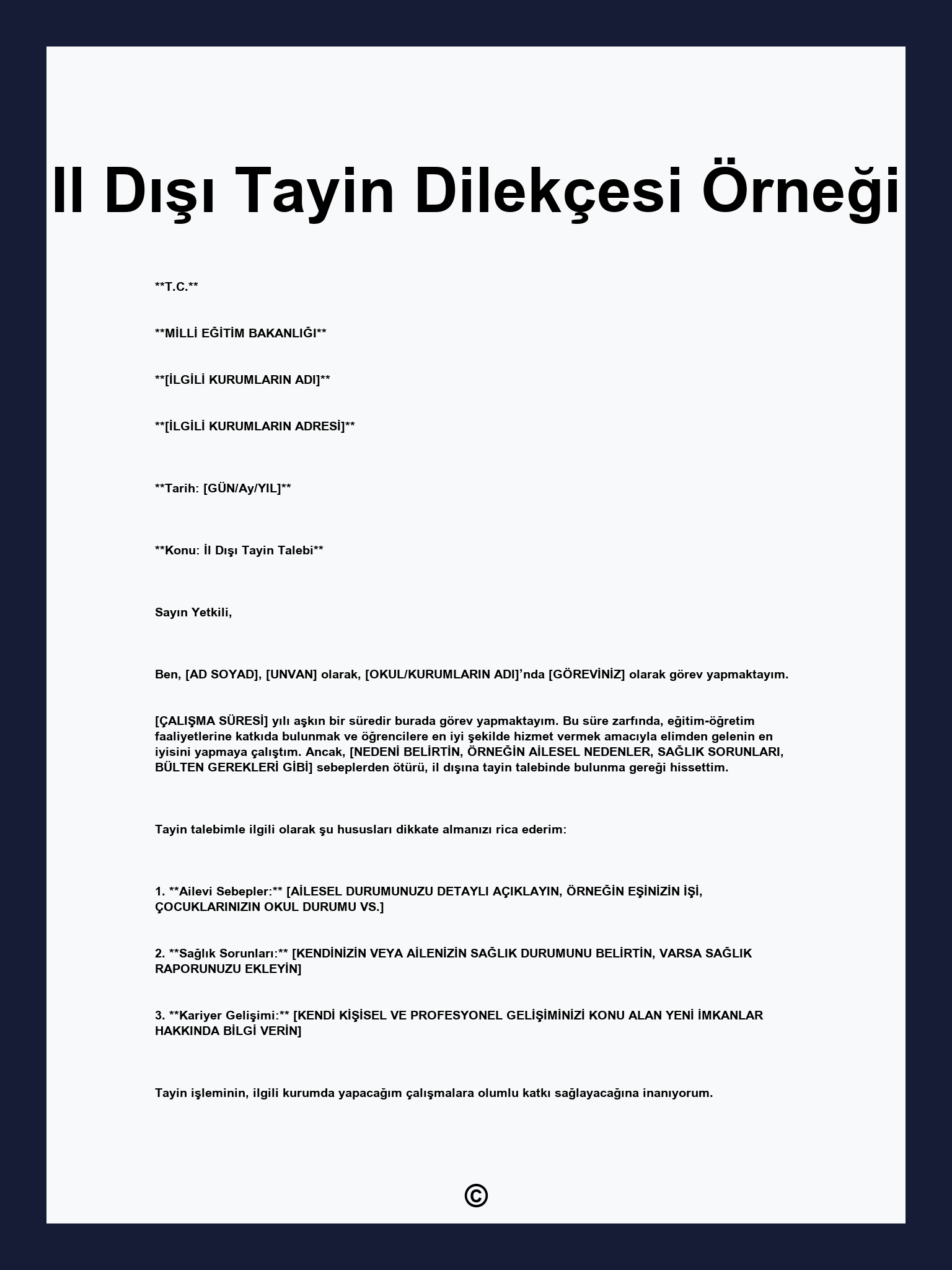 Il Dışı Tayin Dilekçesi Örneği