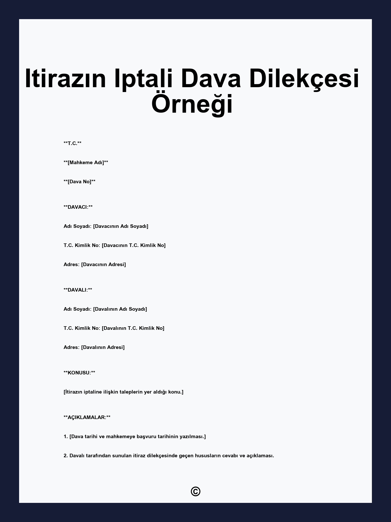 Itirazın Iptali Dava Dilekçesi Örneği