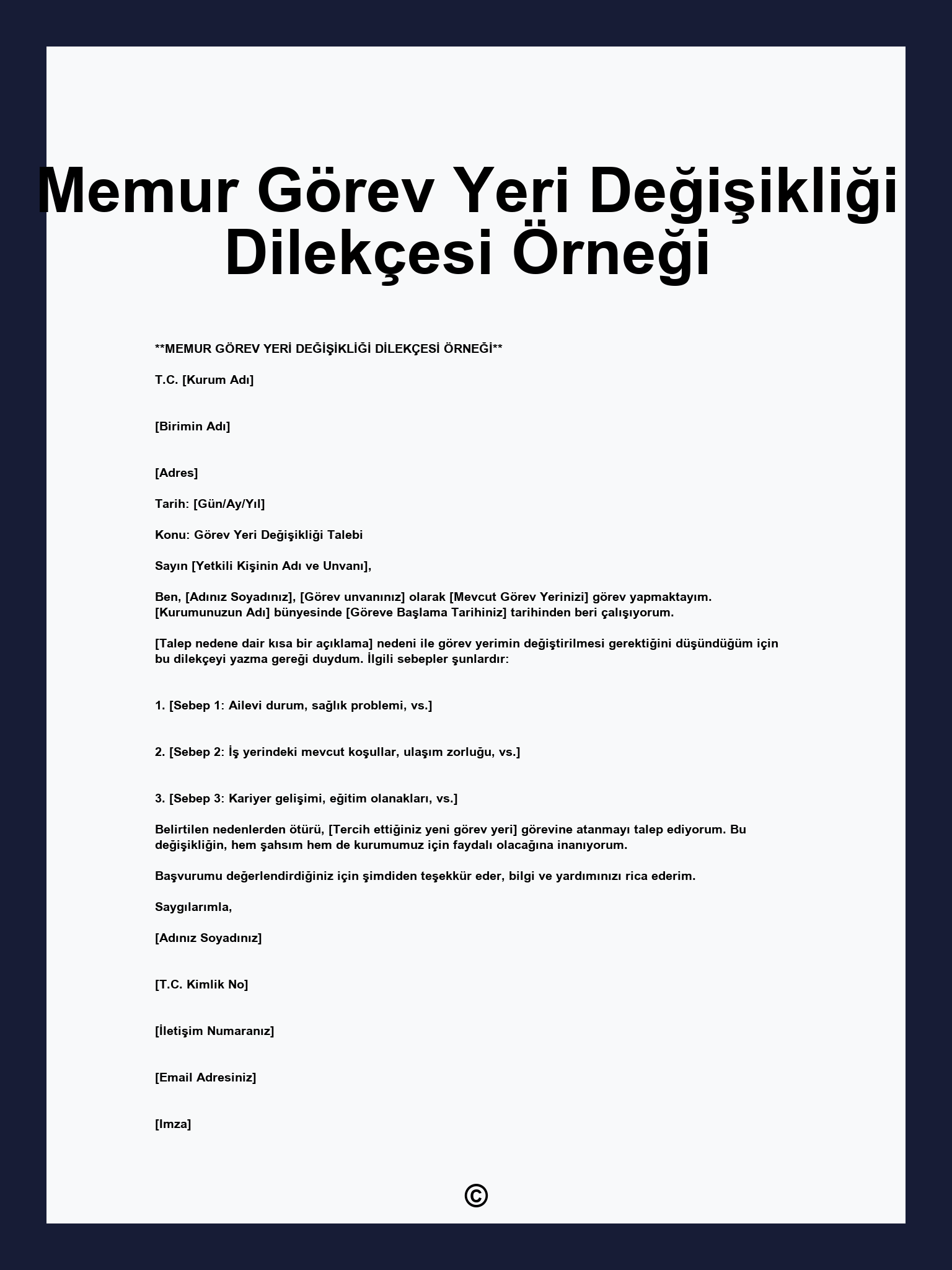 Memur Görev Yeri Değişikliği Dilekçesi Örneği