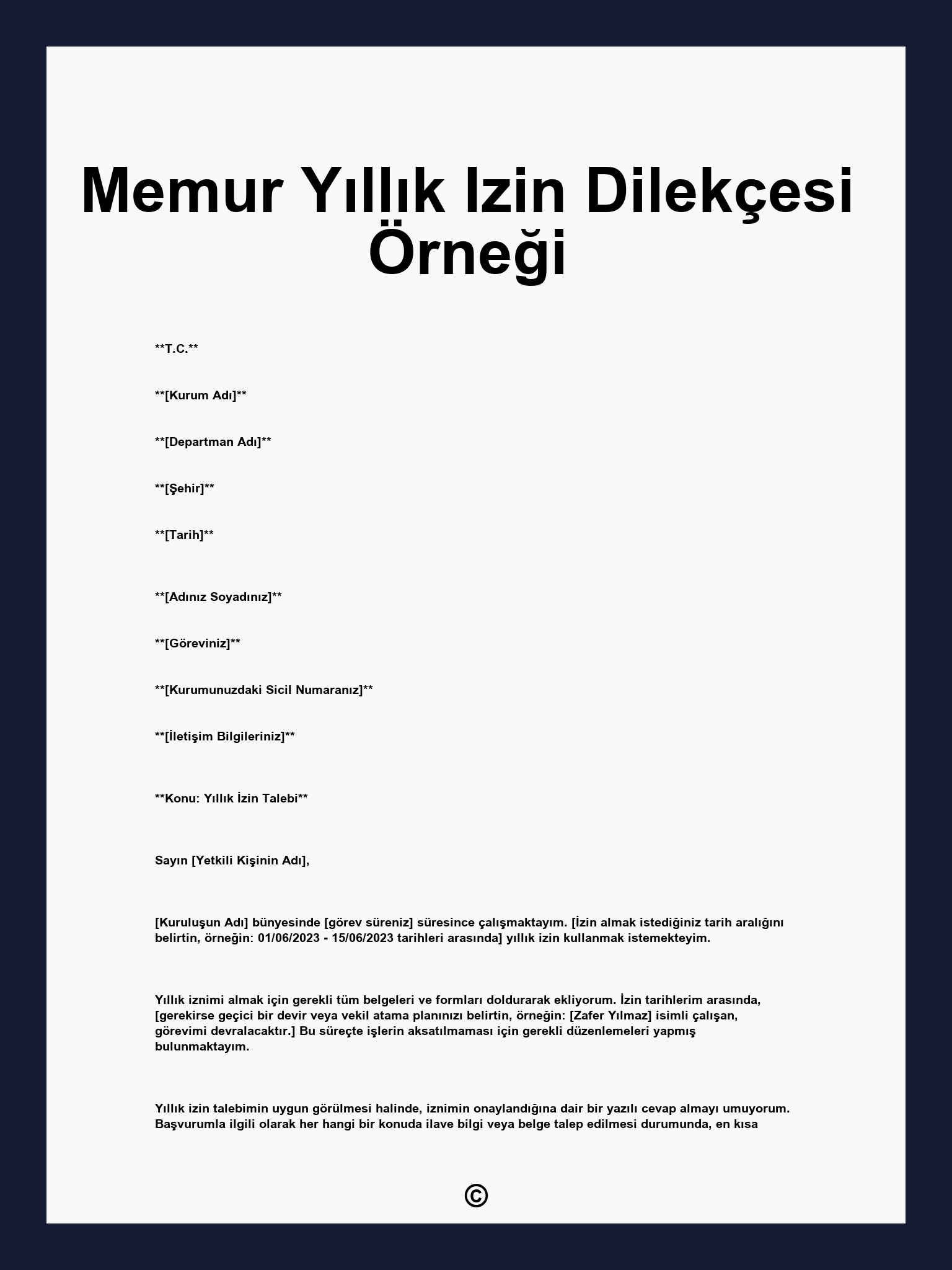Memur Yıllık Izin Dilekçesi Örneği