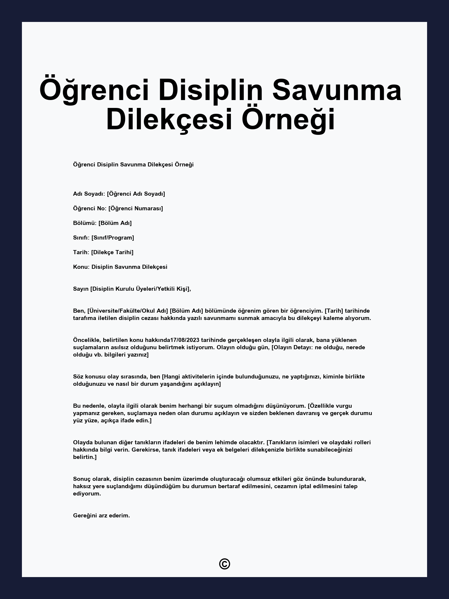 Öğrenci Disiplin Savunma Dilekçesi Örneği