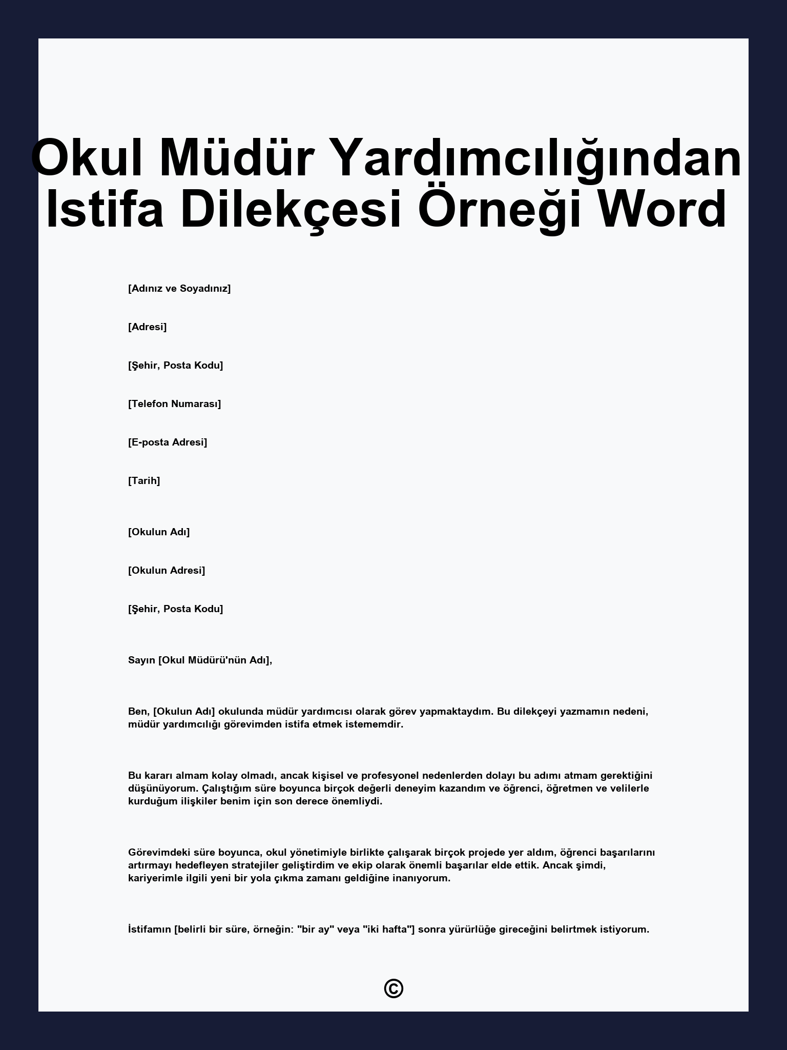 Okul Müdür Yardımcılığından Istifa Dilekçesi Örneği Word