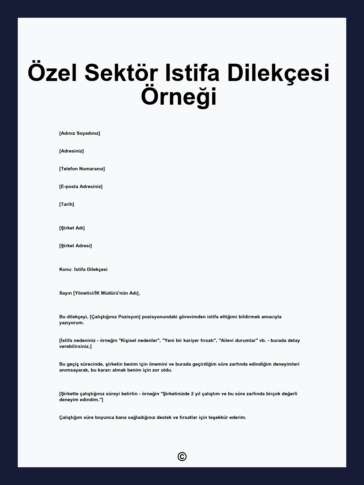 Özel Sektör Istifa Dilekçesi Örneği