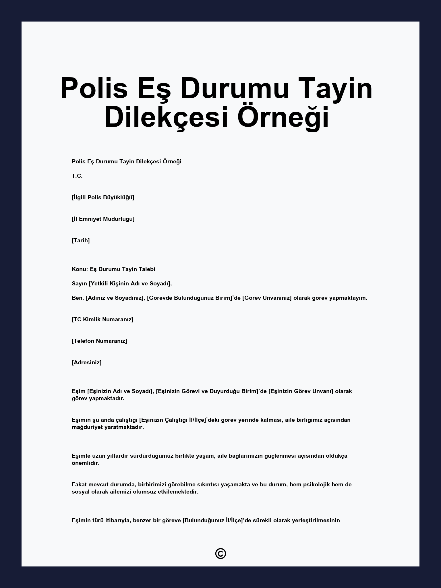 Polis Eş Durumu Tayin Dilekçesi Örneği