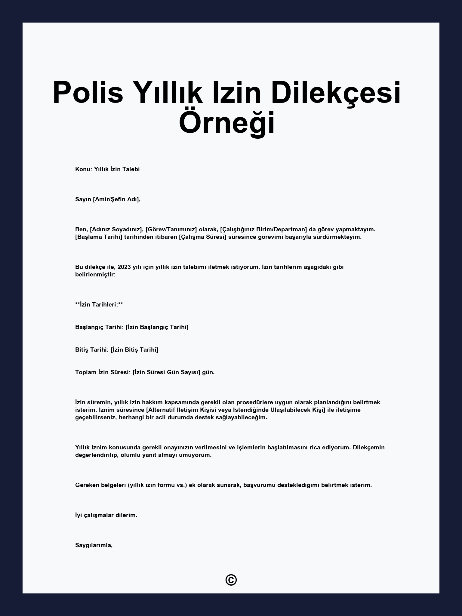 Polis Yıllık Izin Dilekçesi Örneği