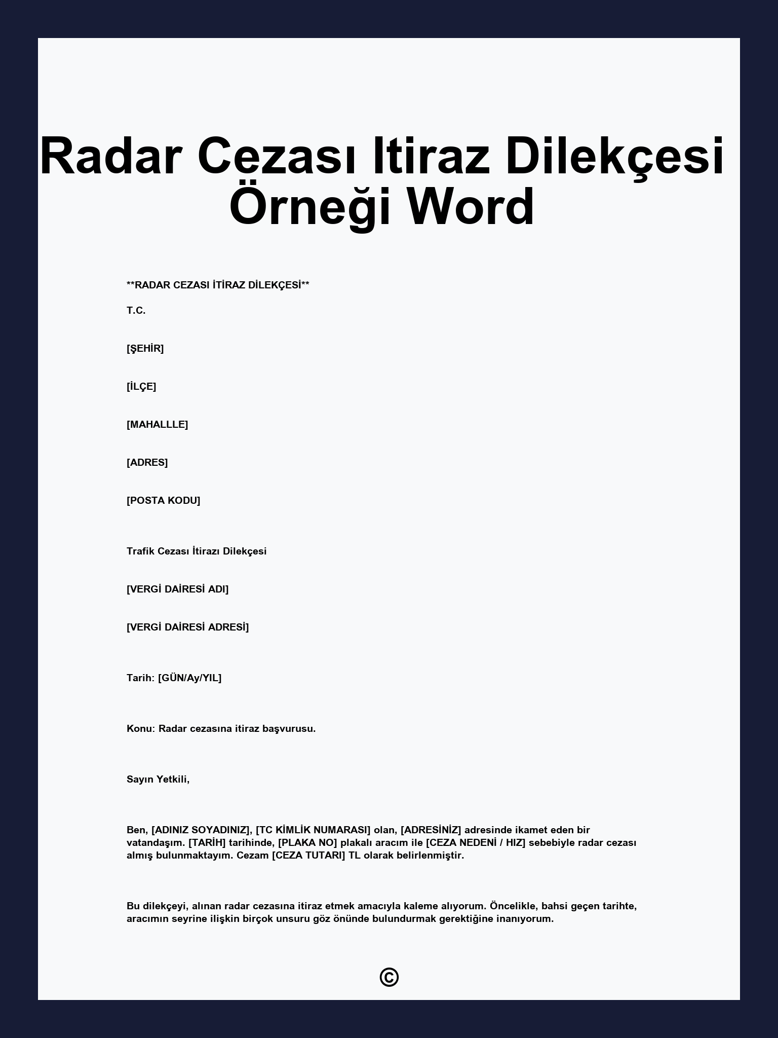 Radar Cezası Itiraz Dilekçesi Örneği Word