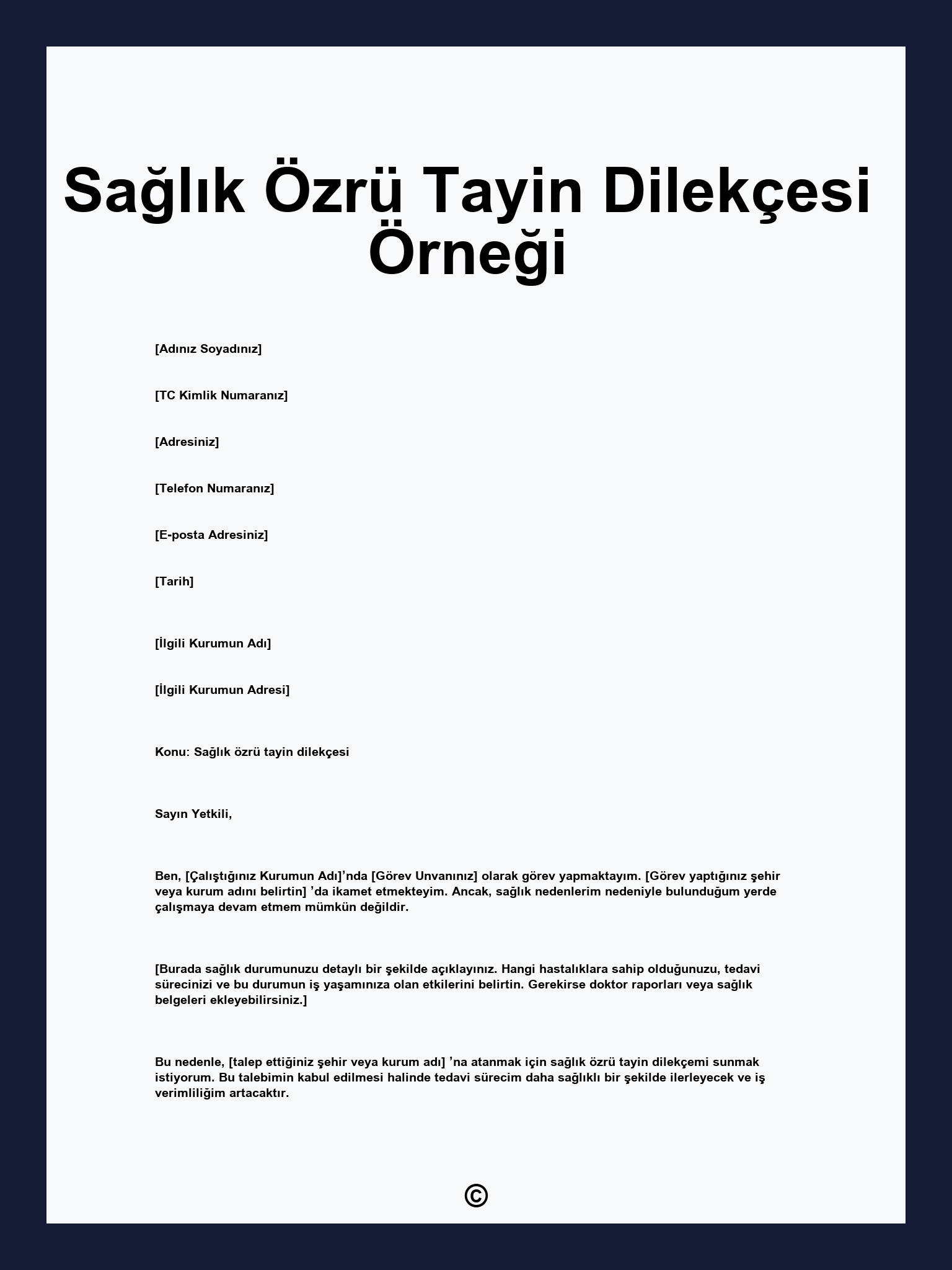 Sağlık Özrü Tayin Dilekçesi Örneği