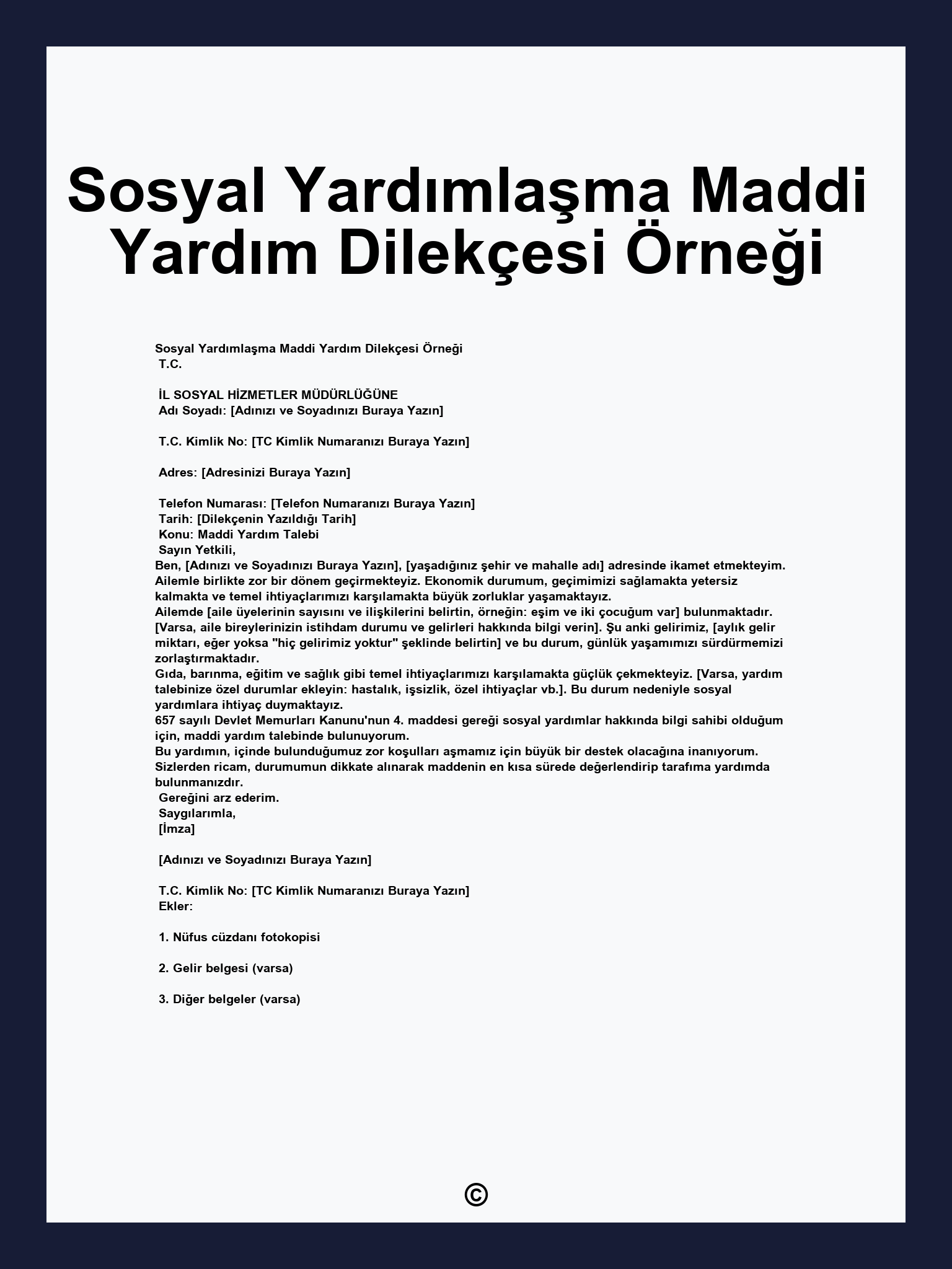 Sosyal Yardımlaşma Maddi Yardım Dilekçesi Örneği