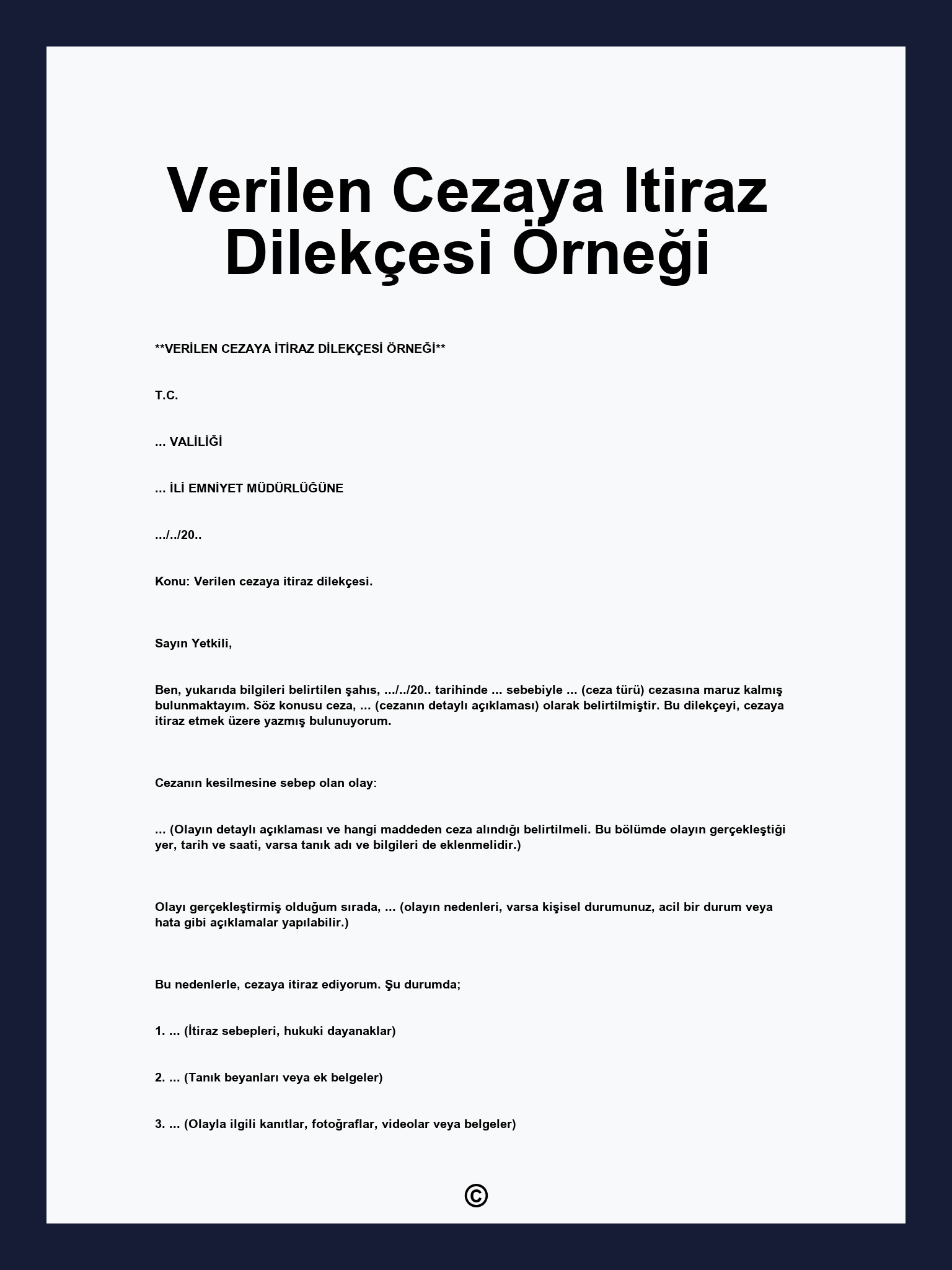 Verilen Cezaya Itiraz Dilekçesi Örneği
